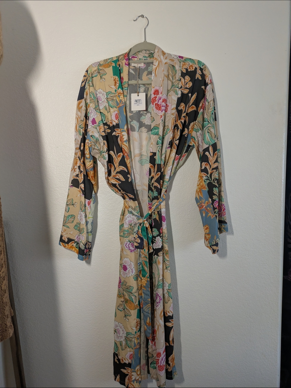 Cost Plus World Market Floral Satin Kimono Robe - Patchwork Design